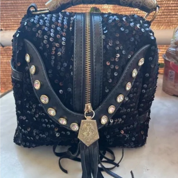 Handbags - Vintage sequined handbag - Brass Handle With decorative design